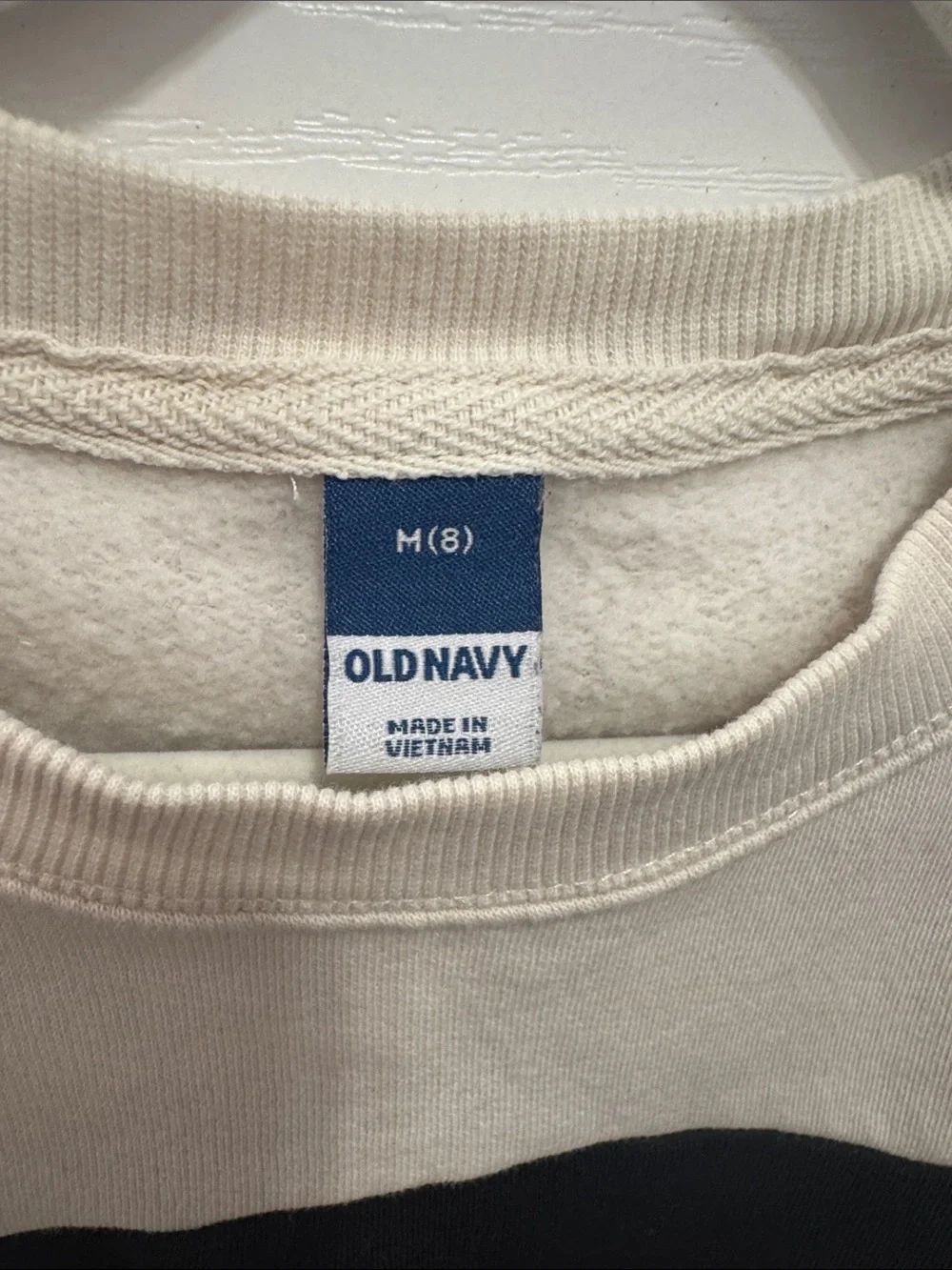 Old Navy Girls Cream Crewneck Sweatshirt with Black Graphic Panel